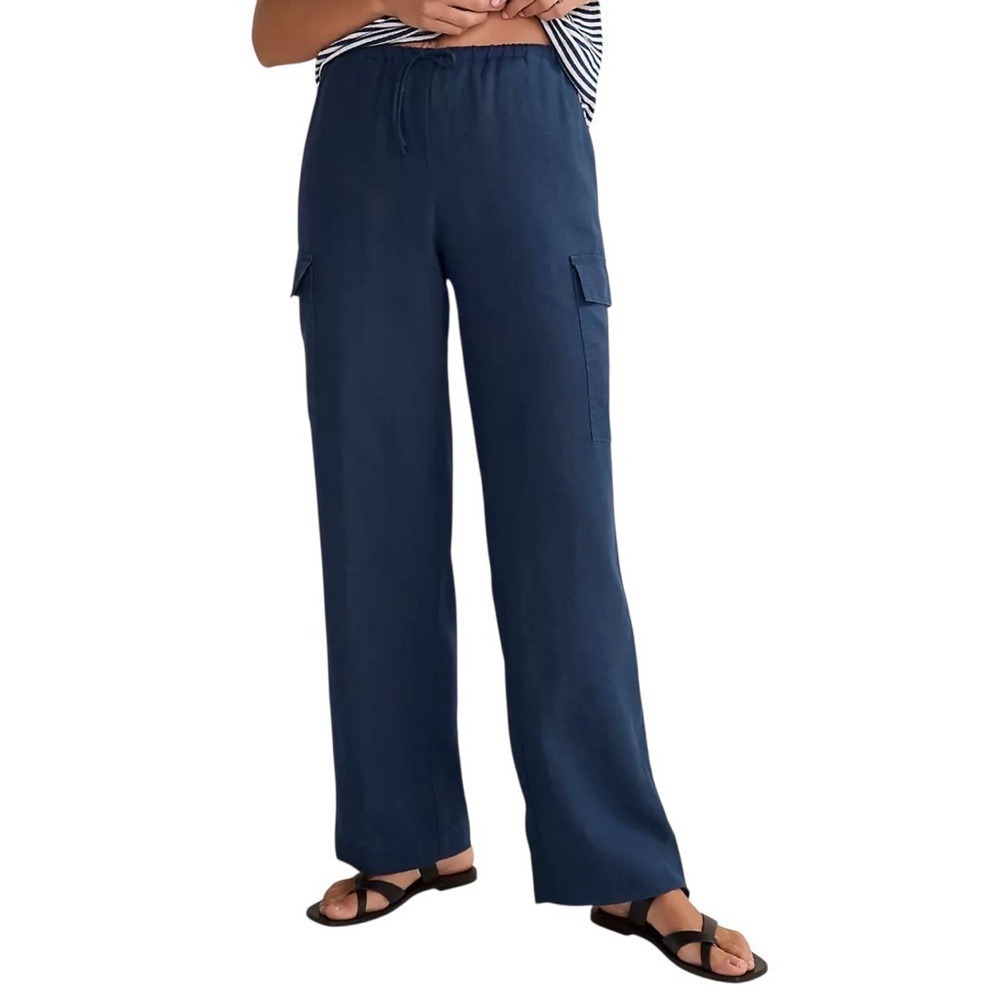 Haven Well Within 100% Linen Navy Wide Leg‎ Women's Cargo Pants